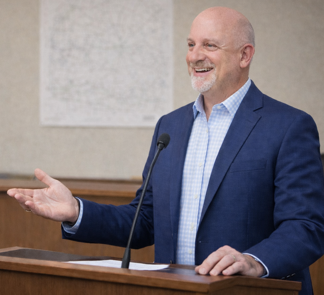 Jim Atkinson presenting at a planning commission meeting